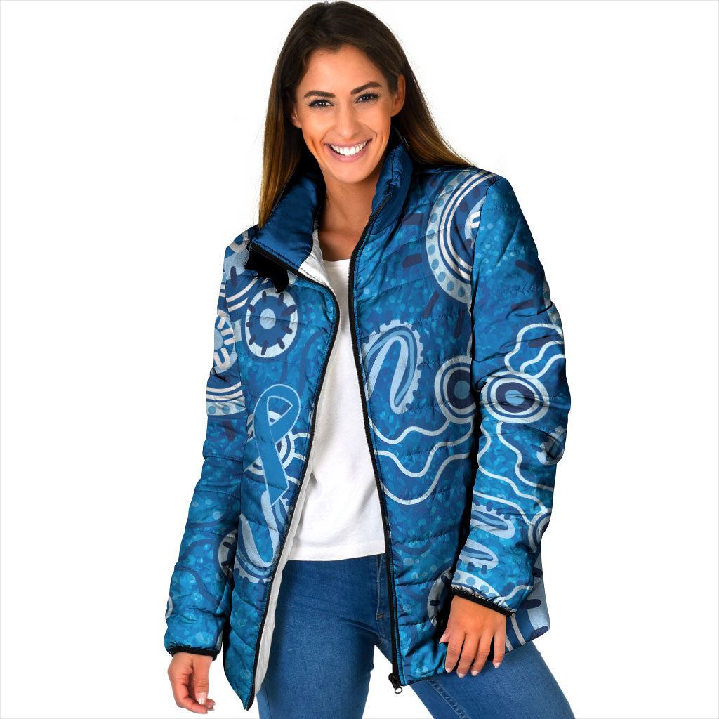 Australia Indigenous Prostate Cancer Prevention Padded Jacket Blue Ribbon Aboriginal Art
