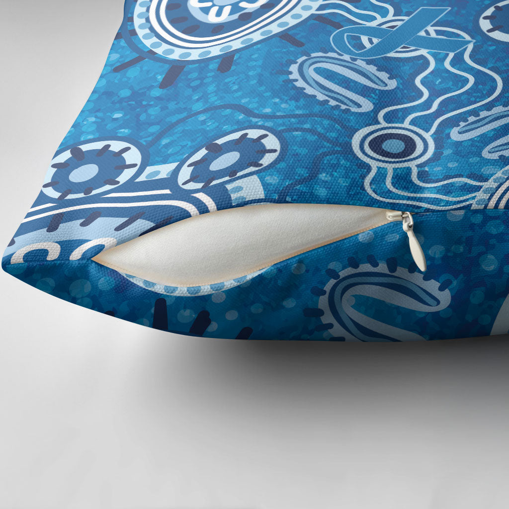 Australia Indigenous Prostate Cancer Prevention Pillow Cover Blue Ribbon Aboriginal Art