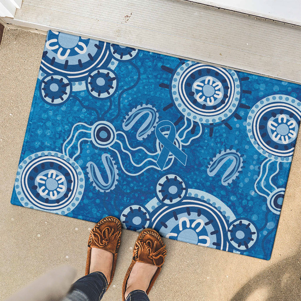Australia Indigenous Prostate Cancer Prevention Rubber Doormat Blue Ribbon Aboriginal Art