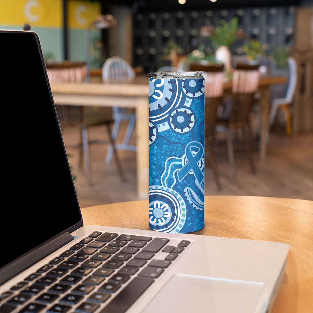 Australia Indigenous Prostate Cancer Prevention Skinny Tumbler Blue Ribbon Aboriginal Art