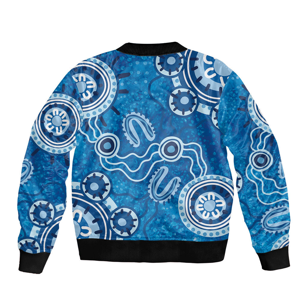Australia Indigenous Prostate Cancer Prevention Sleeve Zip Bomber Jacket Blue Ribbon Aboriginal Art
