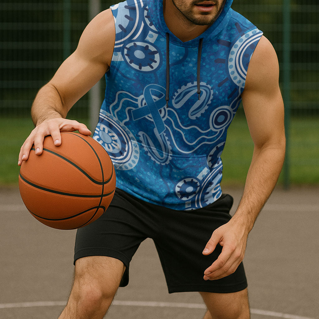 Australia Indigenous Prostate Cancer Prevention Sleeveless Hoodie Blue Ribbon Aboriginal Art