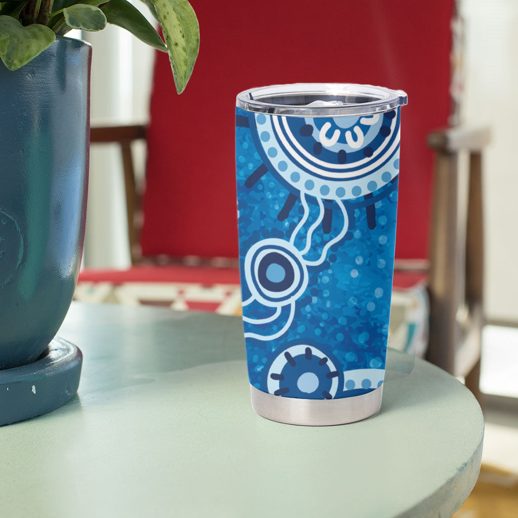 Australia Indigenous Prostate Cancer Prevention Tumbler Cup Blue Ribbon Aboriginal Art