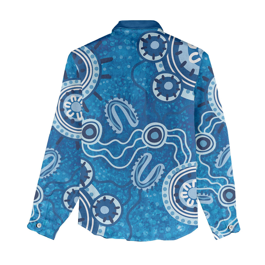 Australia Indigenous Prostate Cancer Prevention Women Casual Shirt Blue Ribbon Aboriginal Art