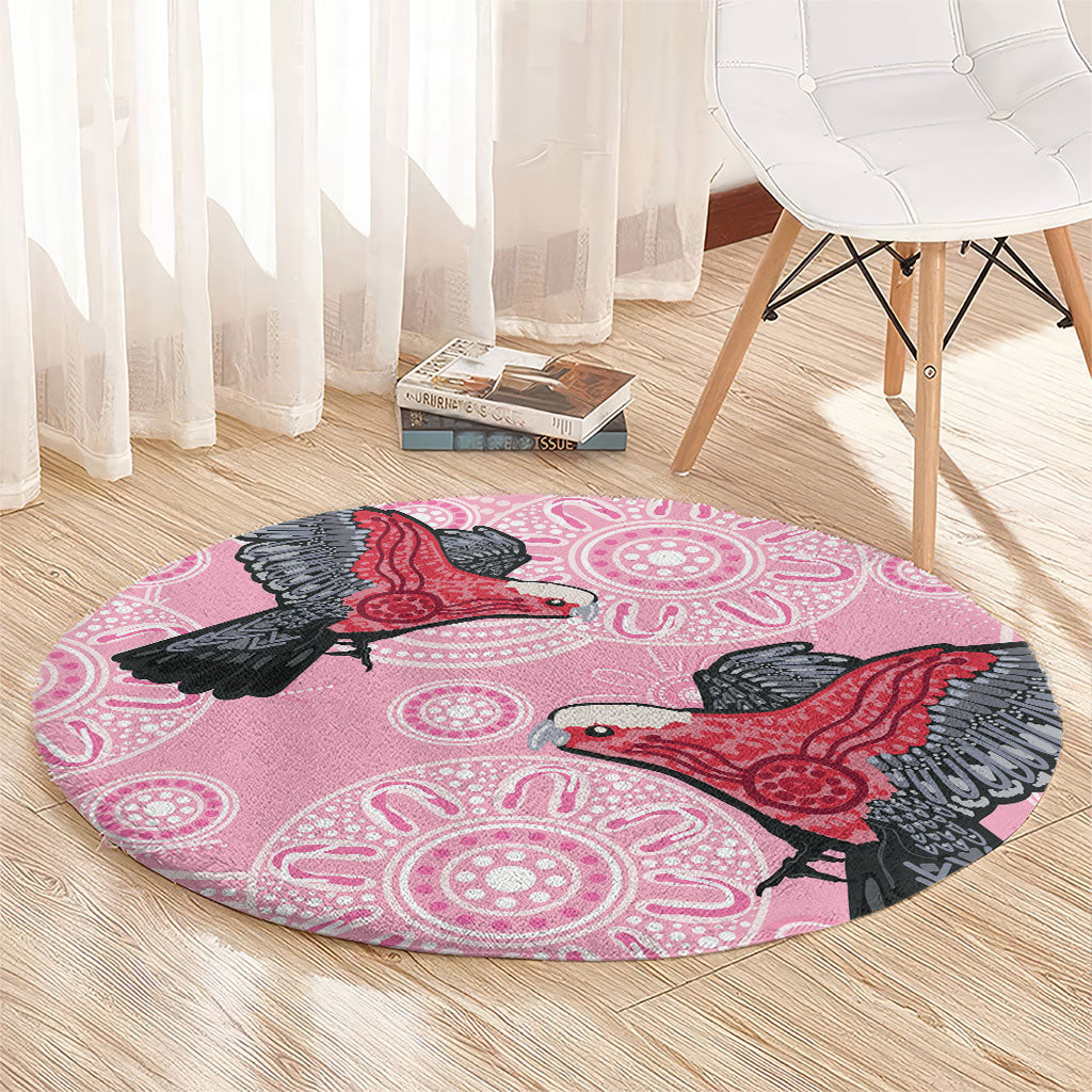 Pink Galah Aussie Aboriginal Round Carpet Soaring High