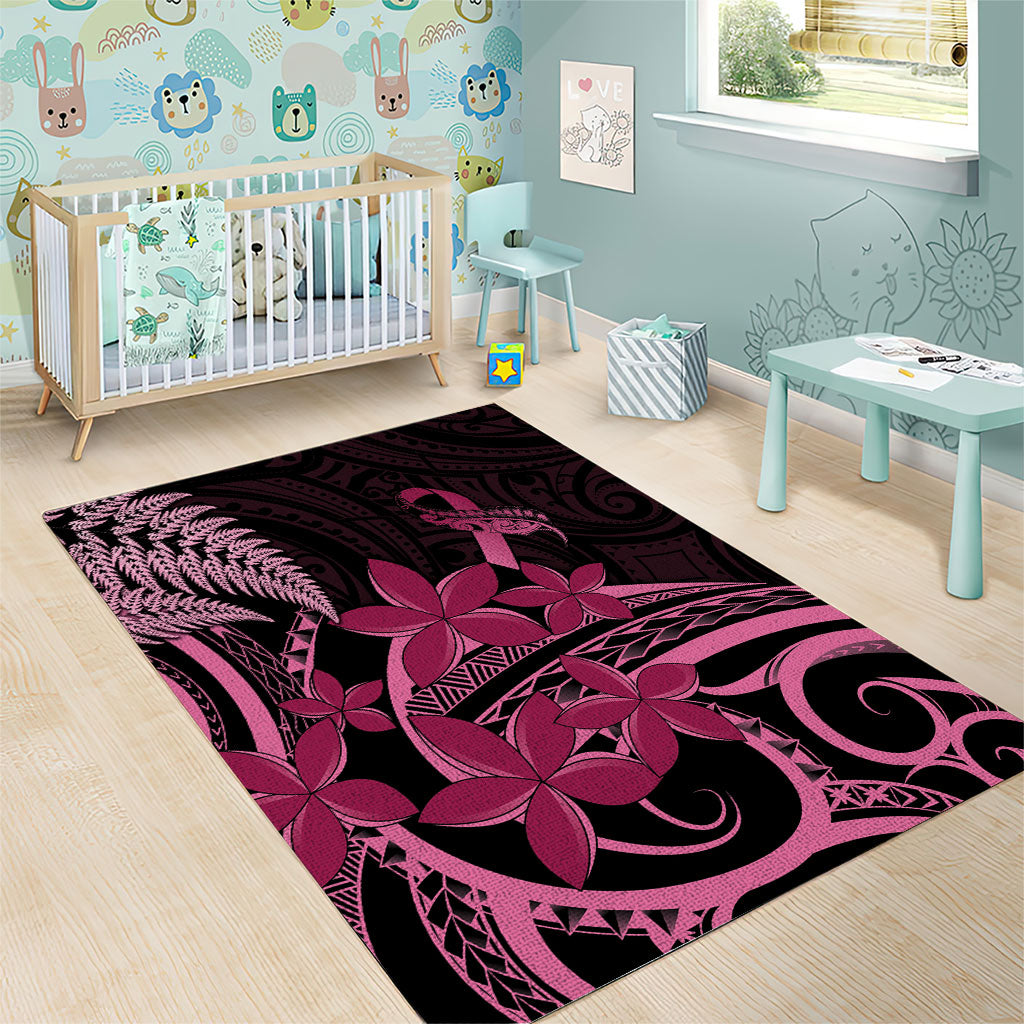 Aotearoa Maori Area Rug Pink Fern Ribbons on Black