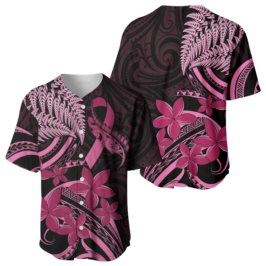 Aotearoa Maori Baseball Jersey Pink Fern Ribbons on Black