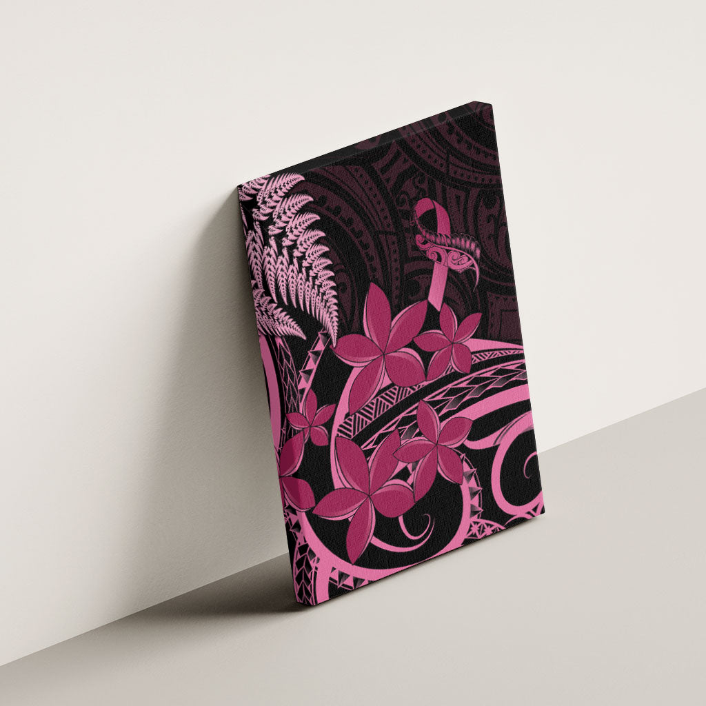 Aotearoa Maori Canvas Wall Art Pink Fern Ribbons on Black