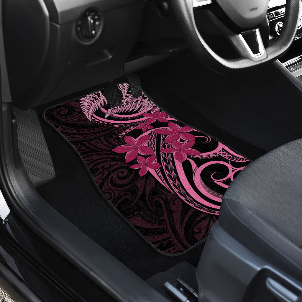 Aotearoa Maori Car Mats Pink Fern Ribbons on Black