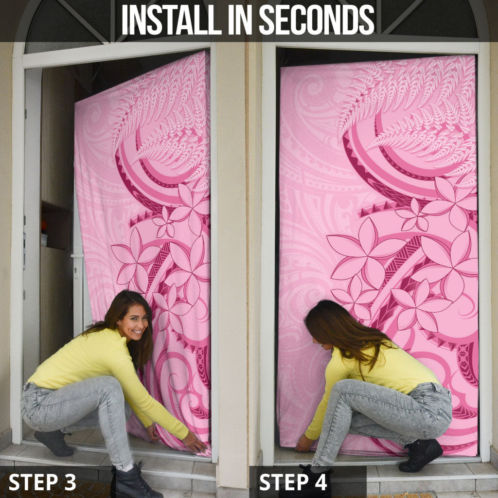 Aotearoa Maori Door Cover Pink Fern Ribbons