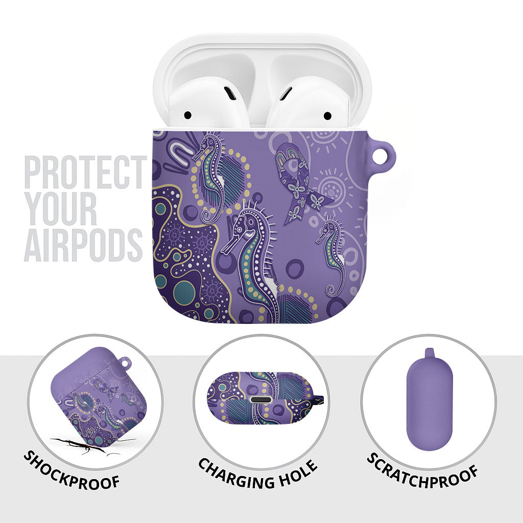 Australia Epilepsy Month AirPods Case Aboriginal Purple Ribbon with Seahorse