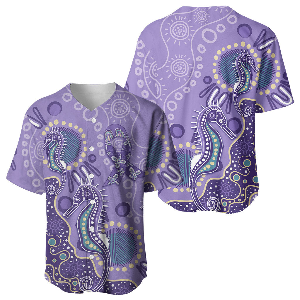 Australia Epilepsy Month Baseball Jersey Aboriginal Purple Ribbon with Seahorse