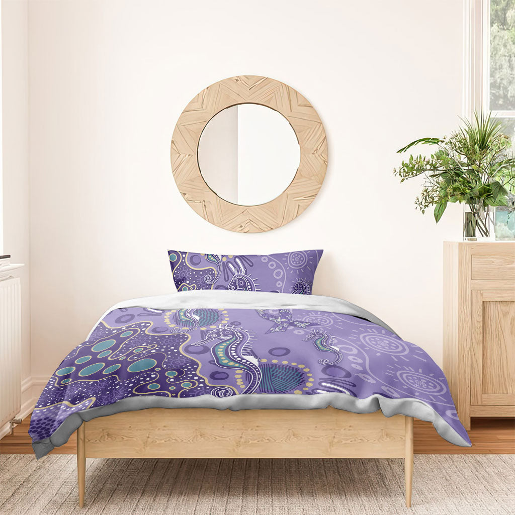Australia Epilepsy Month Bedding Set Aboriginal Purple Ribbon with Seahorse