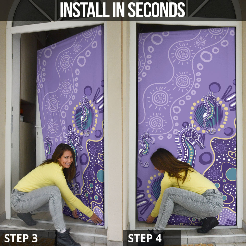 Australia Epilepsy Month Door Cover Aboriginal Purple Ribbon with Seahorse