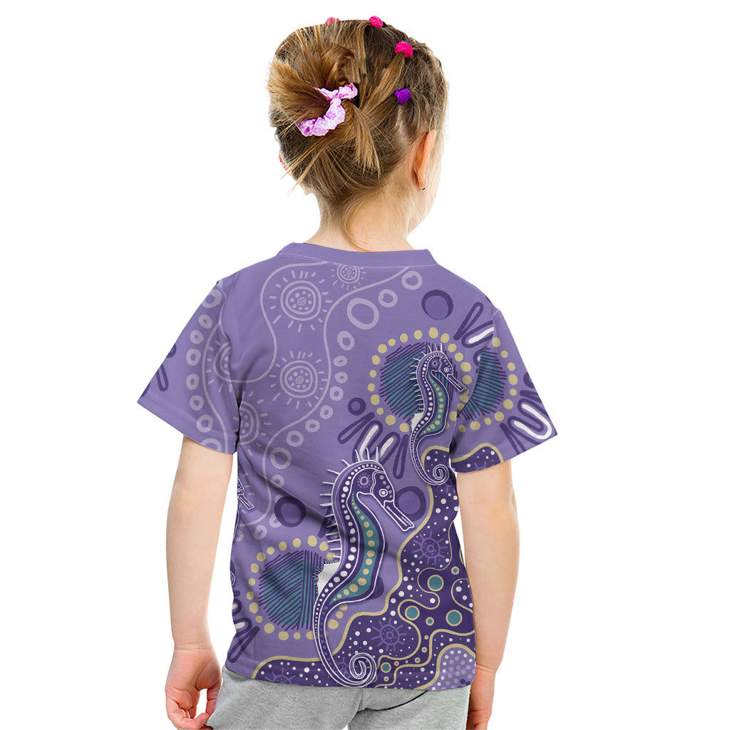 Australia Epilepsy Month Kid T Shirt Aboriginal Purple Ribbon with Seahorse