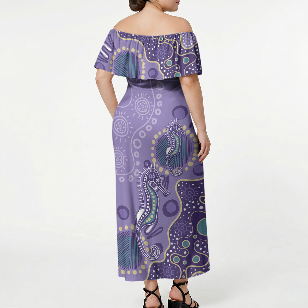 Australia Epilepsy Month Off Shoulder Maxi Dress Aboriginal Purple Ribbon with Seahorse