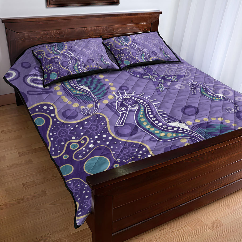 Australia Epilepsy Month Quilt Bed Set Aboriginal Purple Ribbon with Seahorse