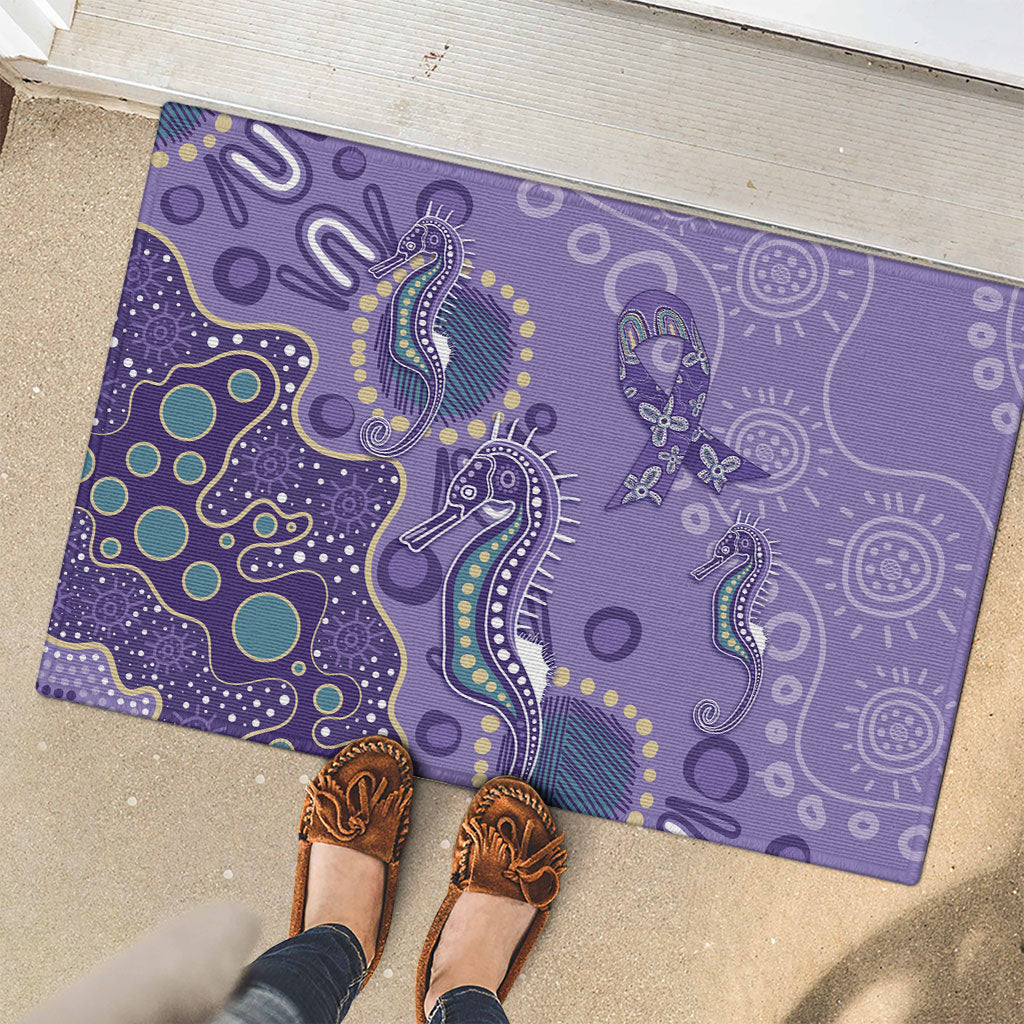 Australia Epilepsy Month Rubber Doormat Aboriginal Purple Ribbon with Seahorse
