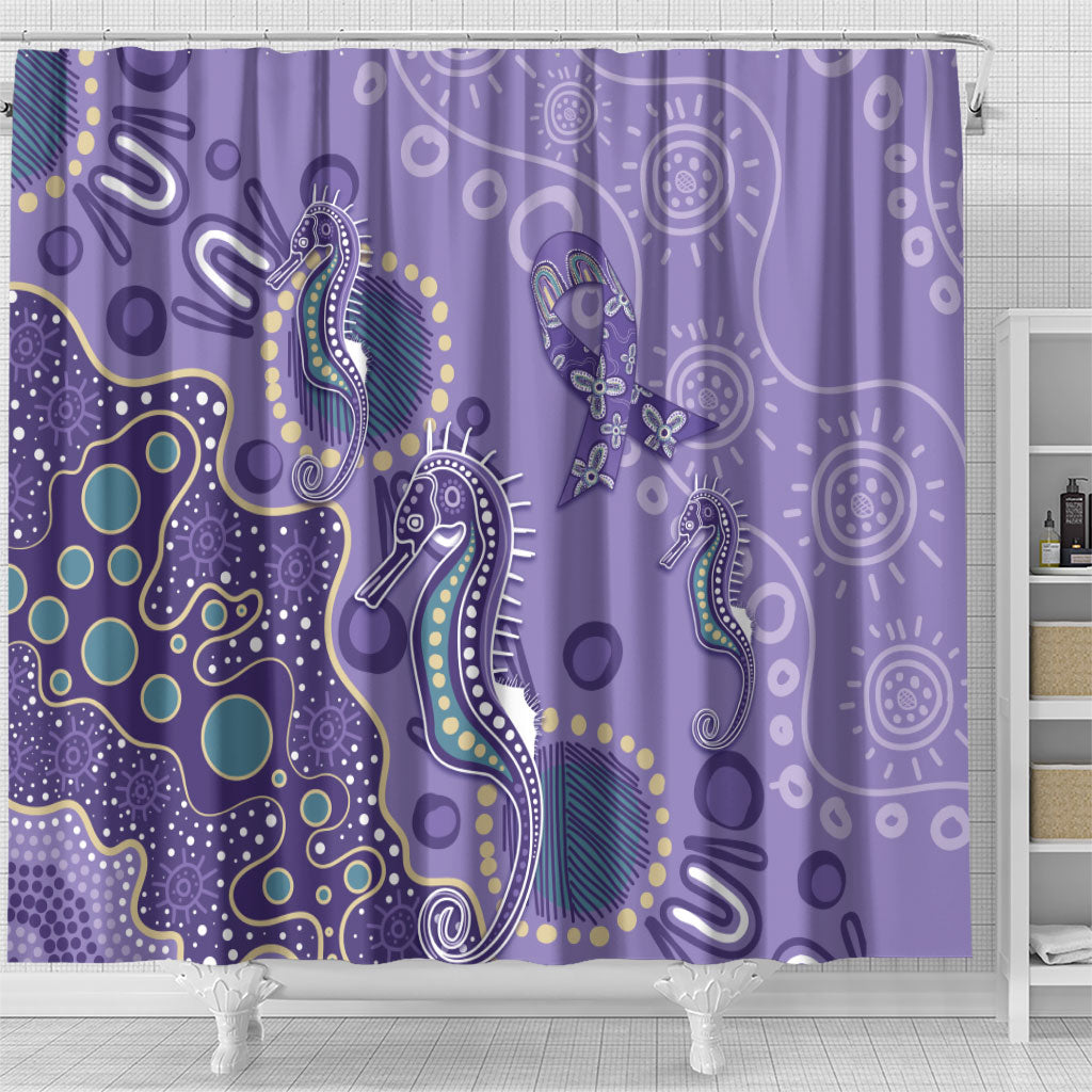 Australia Epilepsy Month Shower Curtain Aboriginal Purple Ribbon with Seahorse