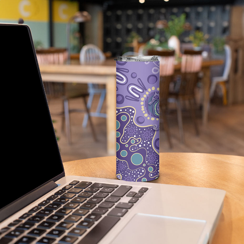 Australia Epilepsy Month Skinny Tumbler Aboriginal Purple Ribbon with Seahorse