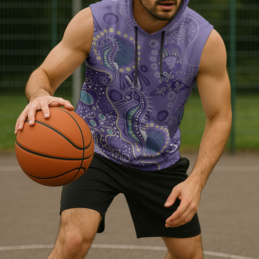 Australia Epilepsy Month Sleeveless Hoodie Aboriginal Purple Ribbon with Seahorse