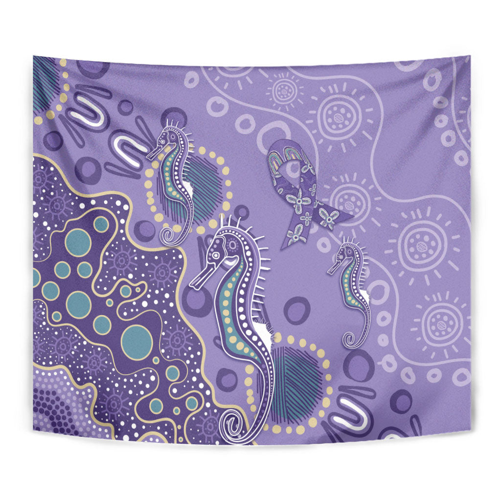 Australia Epilepsy Month Tapestry Aboriginal Purple Ribbon with Seahorse