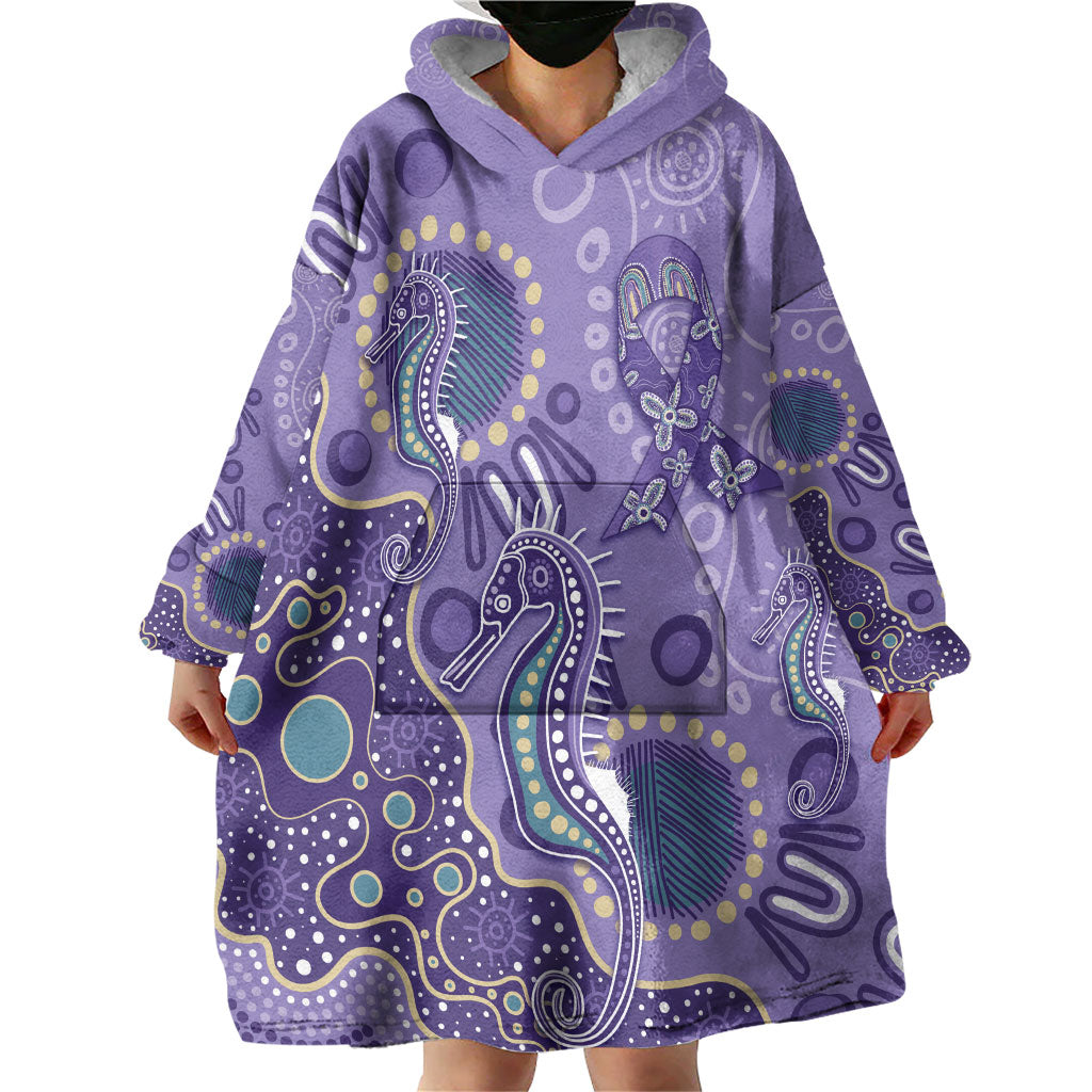 Australia Epilepsy Month Wearable Blanket Hoodie Aboriginal Purple Ribbon with Seahorse