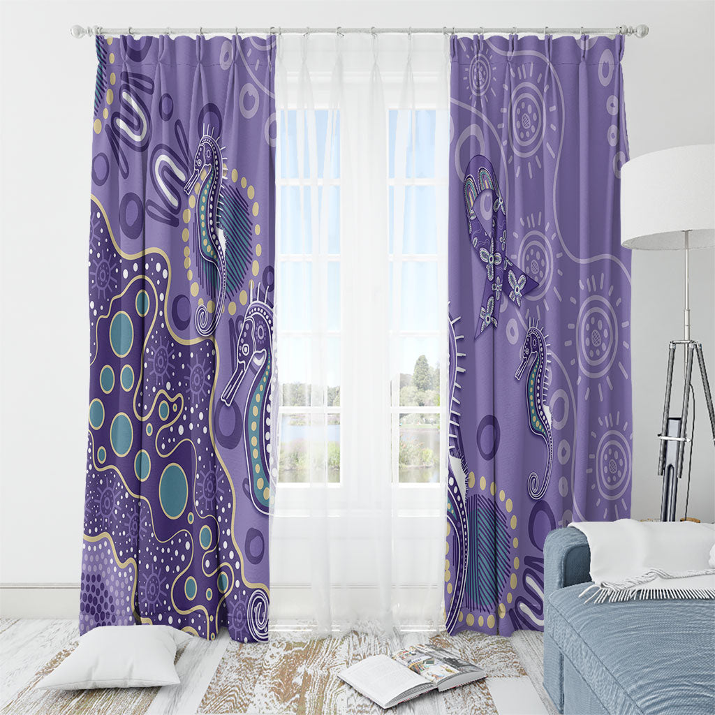 Australia Epilepsy Month Window Curtain Aboriginal Purple Ribbon with Seahorse