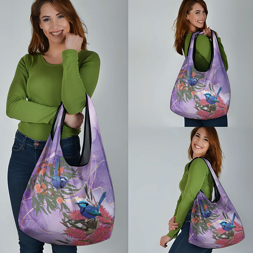 Australia Splendid Fairy Wren on Eucalyptus Grocery Bag Epilepsy Prevention