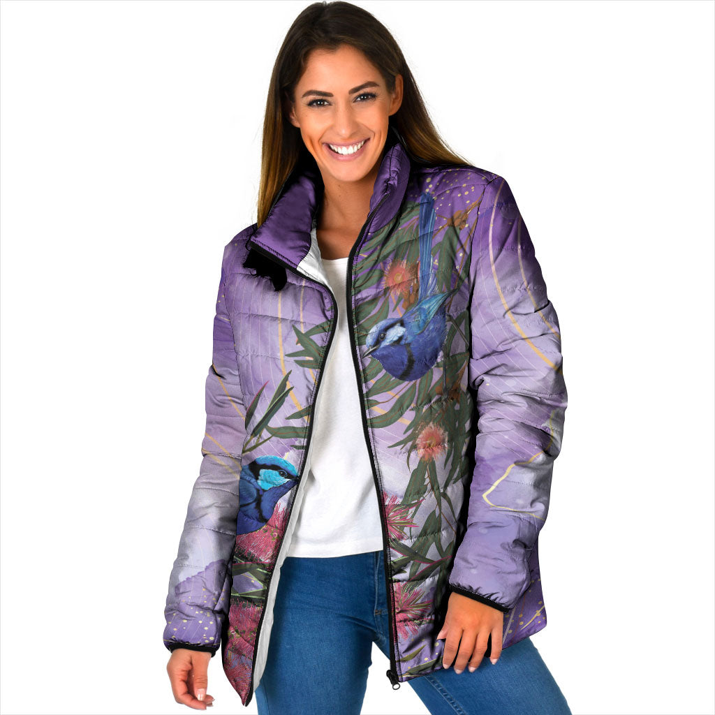 Australia Splendid Fairy Wren on Eucalyptus Padded Jacket Epilepsy Prevention