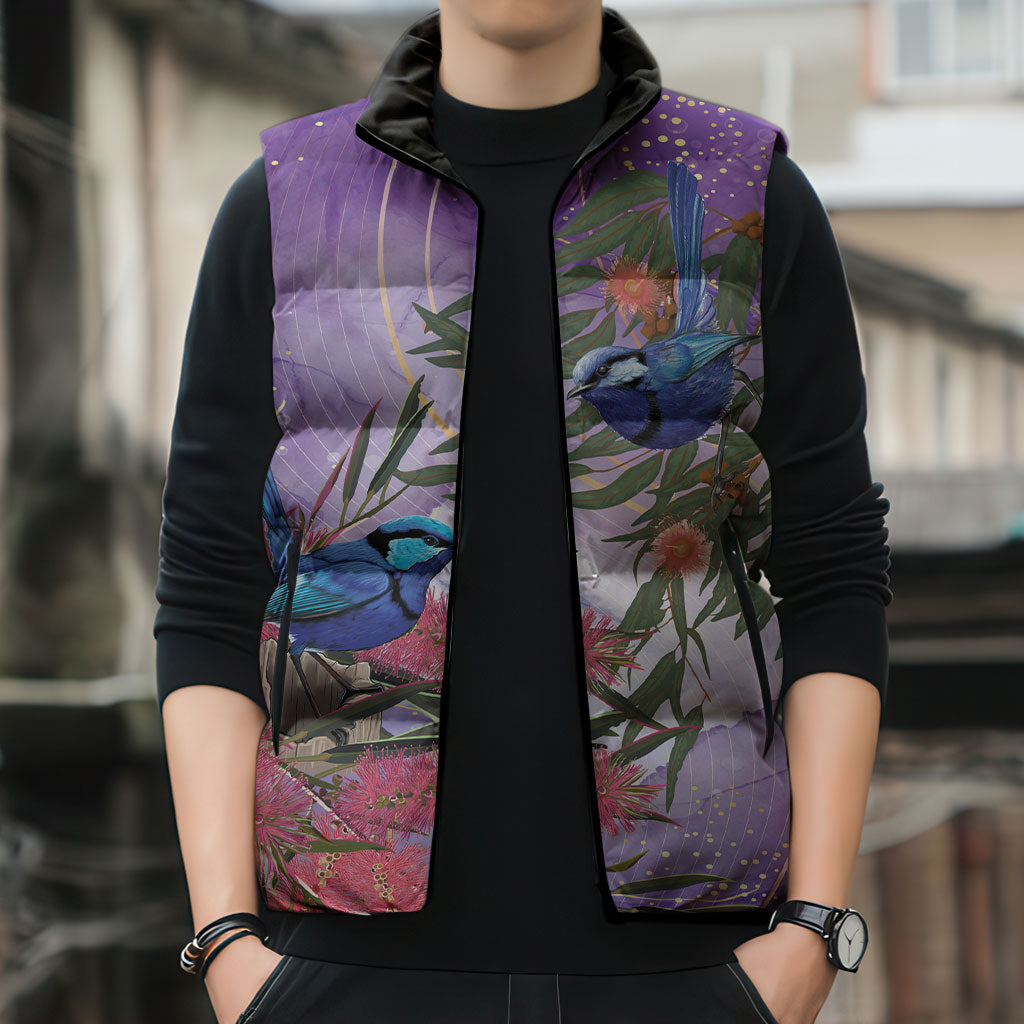 Australia Splendid Fairy Wren on Eucalyptus Sleeveless Puffer Jacket Epilepsy Prevention