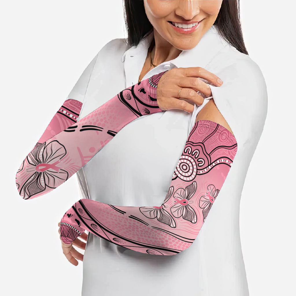 Pink Aboriginal Butterfly Ribbon Cancer Arm Sleeves