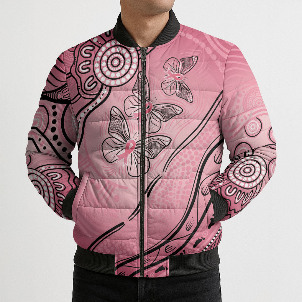 Pink Aboriginal Butterfly Ribbon Cancer Bomber Puffer Jacket