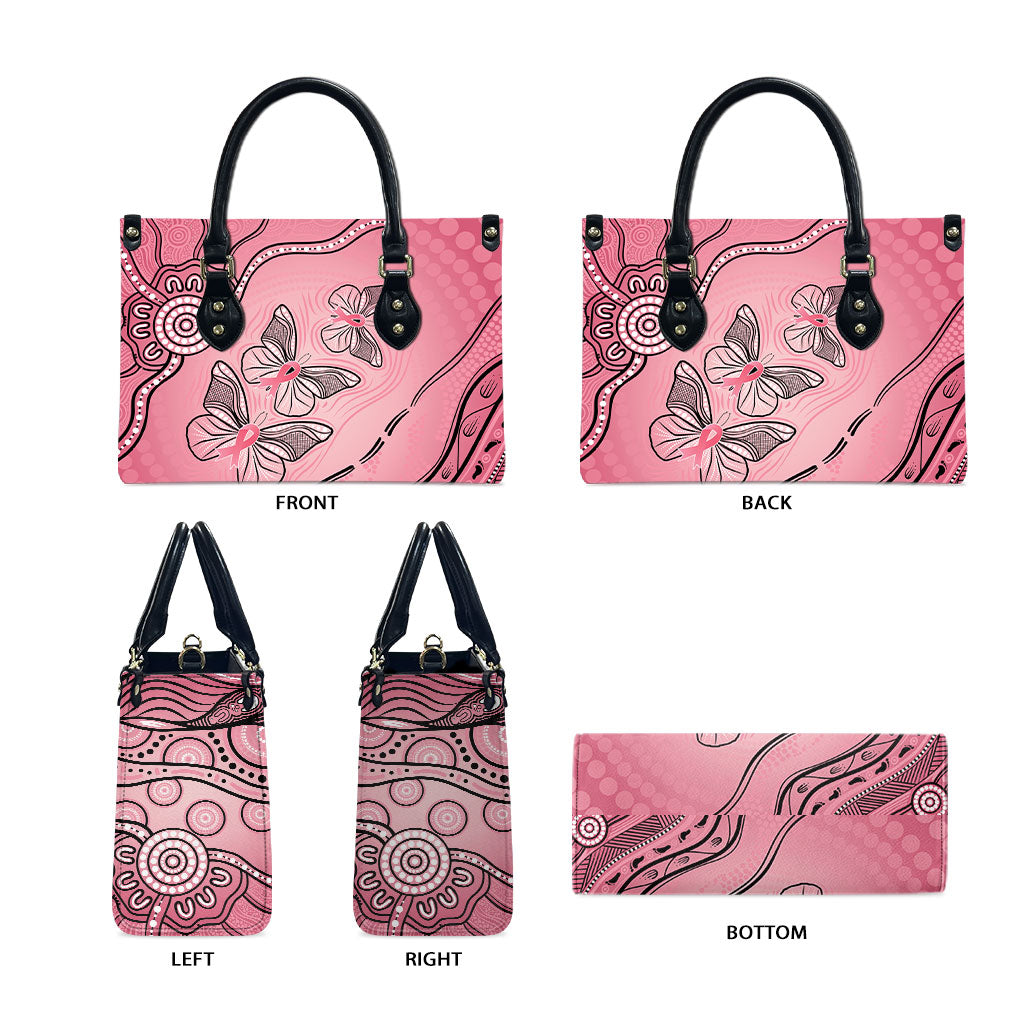 Pink Aboriginal Butterfly Ribbon Cancer Leather Bag