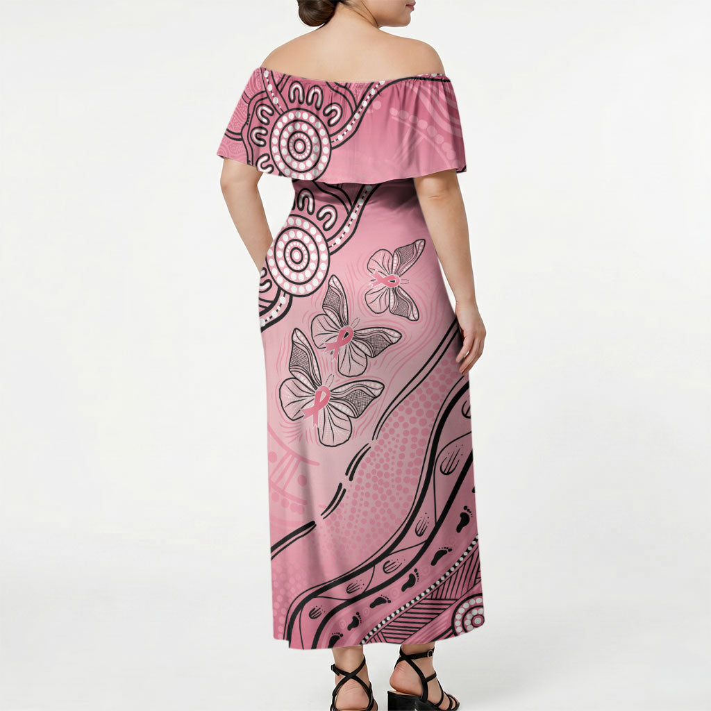Pink Aboriginal Butterfly Ribbon Cancer Off Shoulder Maxi Dress