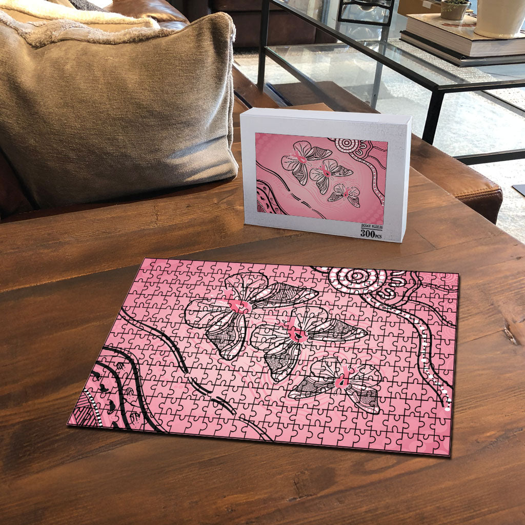 Pink Aboriginal Butterfly Ribbon Cancer Puzzle