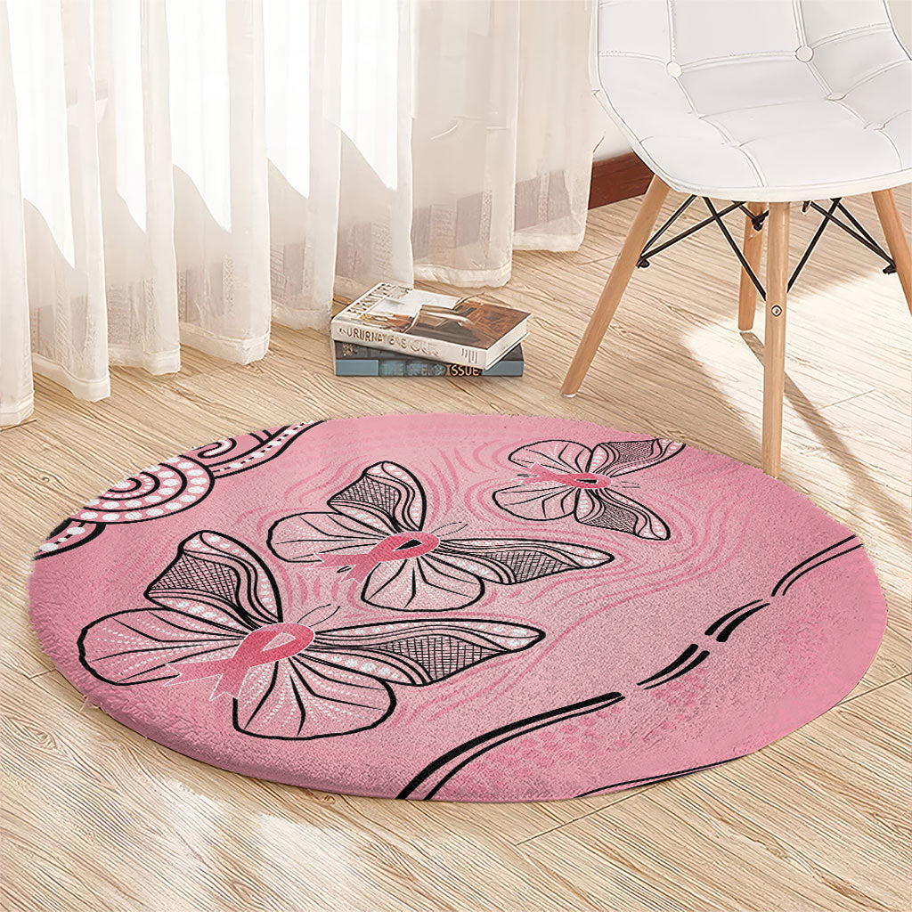 Pink Aboriginal Butterfly Ribbon Cancer Round Carpet