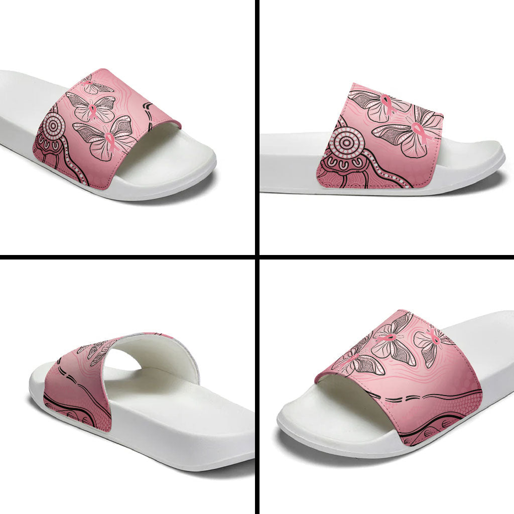 Pink Aboriginal Butterfly Ribbon Cancer Slide Sandals