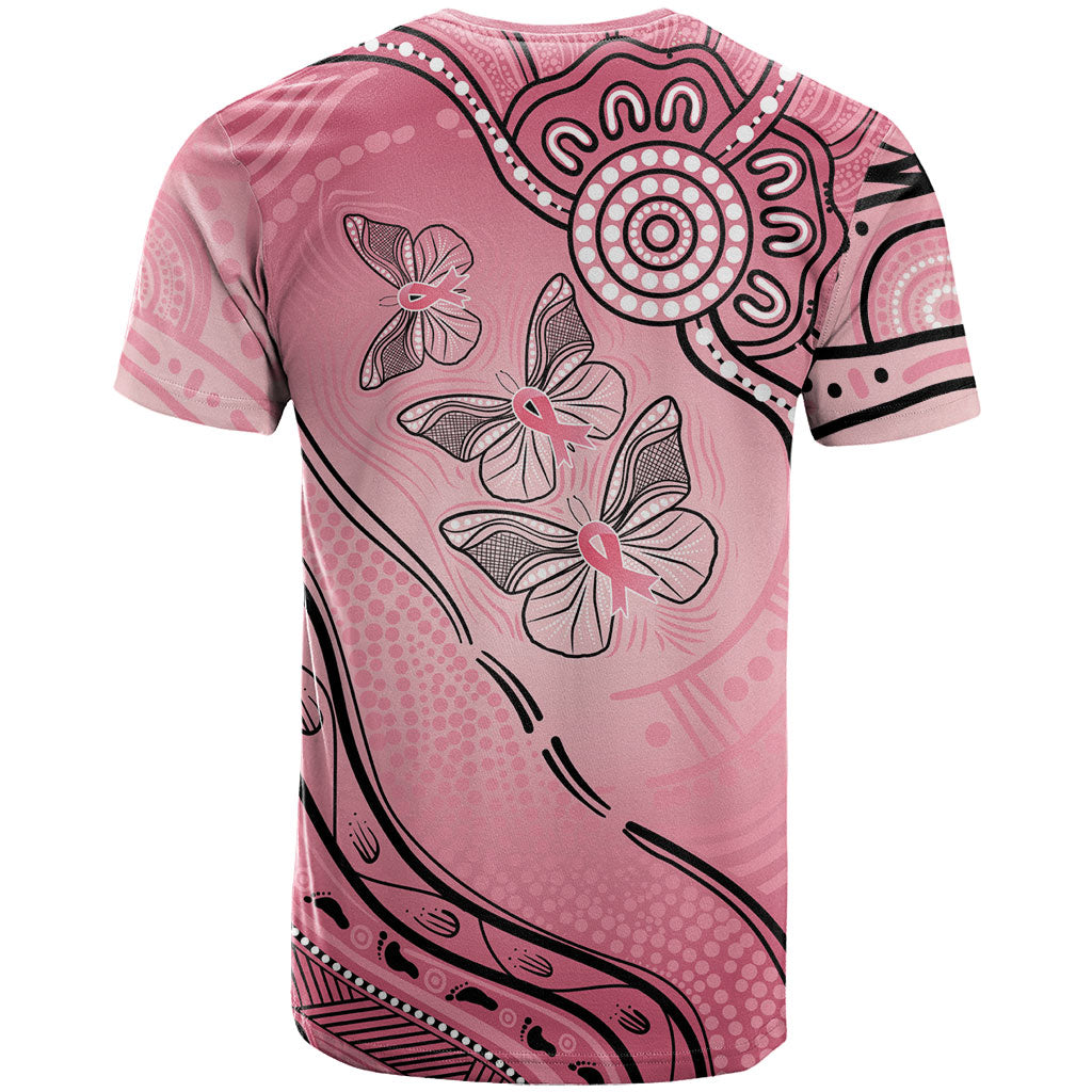 Pink Aboriginal Butterfly Ribbon Cancer T Shirt