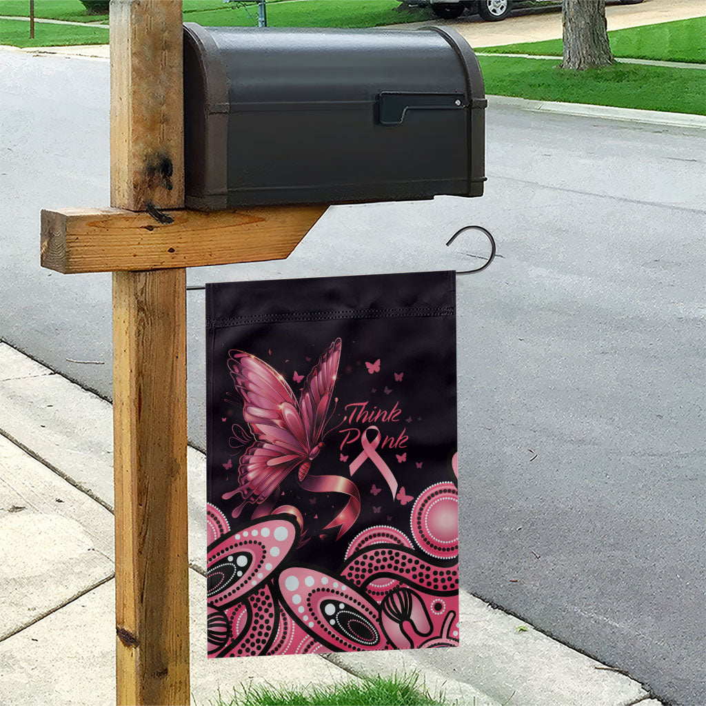 Think Pink Butterfly Ribbon Aboriginal Art Garden Flag