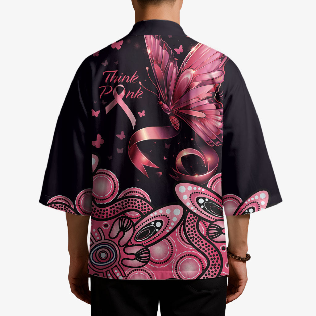 Think Pink Butterfly Ribbon Aboriginal Art Kimono