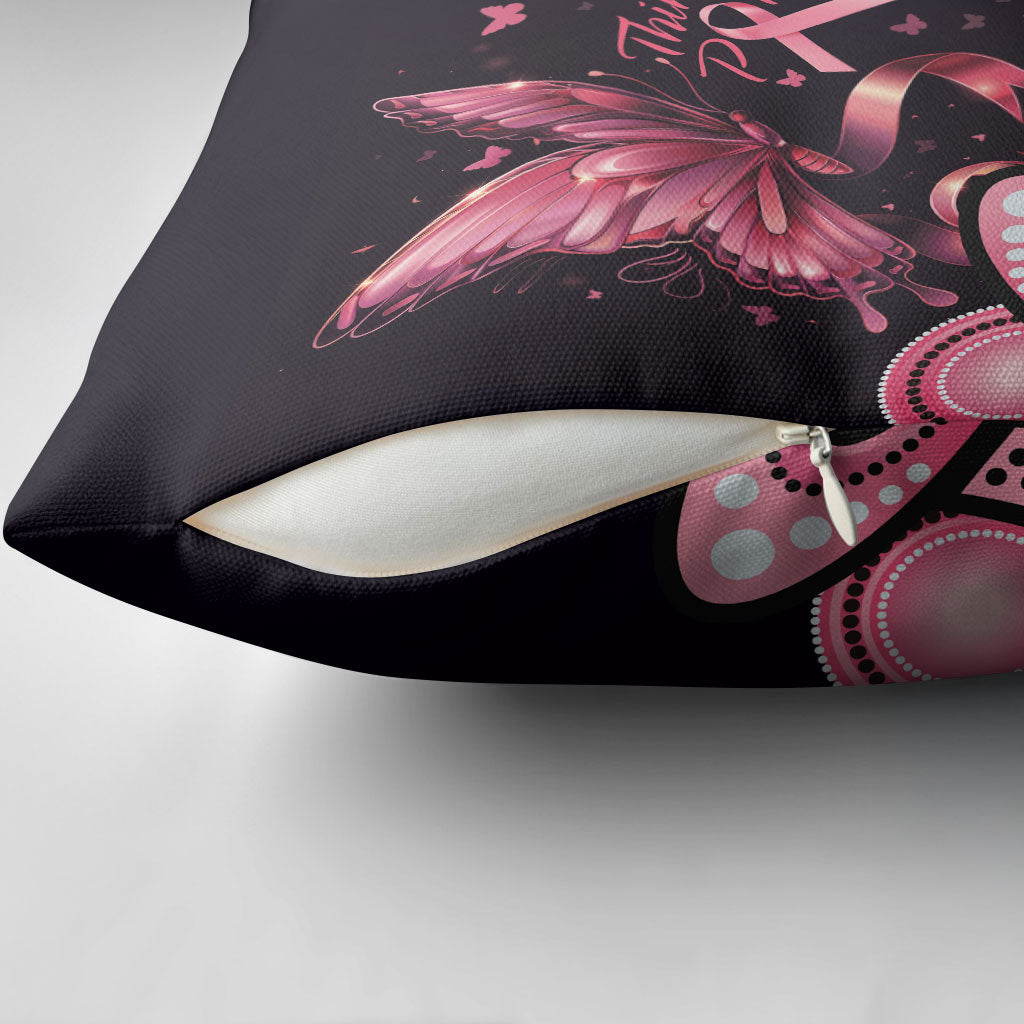 Think Pink Butterfly Ribbon Aboriginal Art Pillow Cover