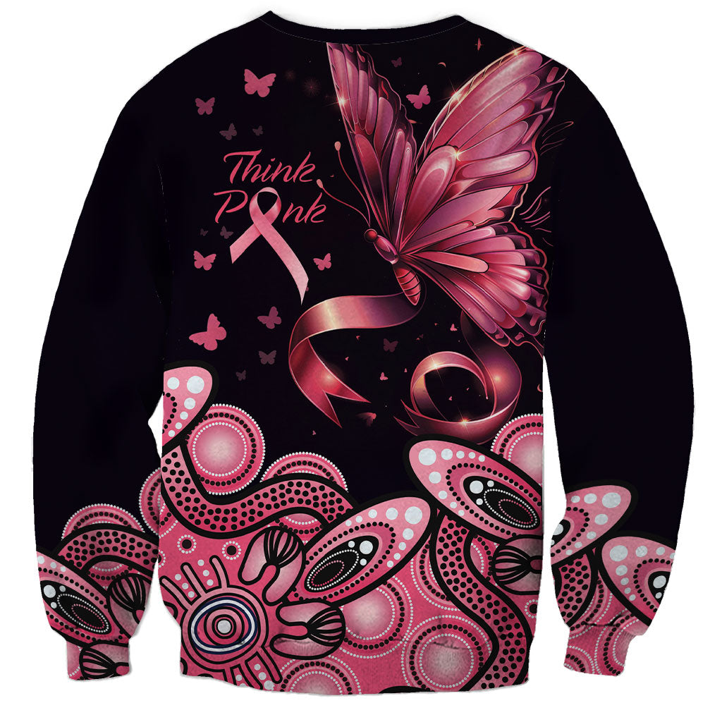 Think Pink Butterfly Ribbon Aboriginal Art Sweatshirt