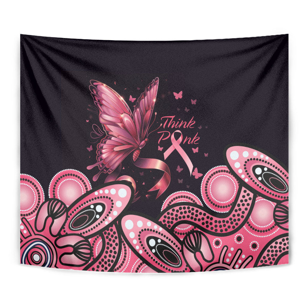 Think Pink Butterfly Ribbon Aboriginal Art Tapestry