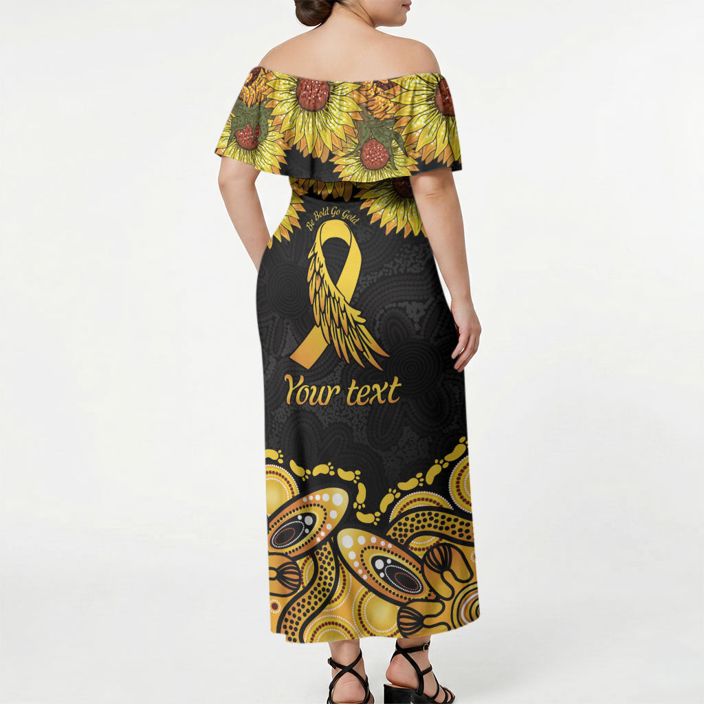 Be Bold Go Gold Aboriginal Ribbon Childhood Personalised Off Shoulder Maxi Dress