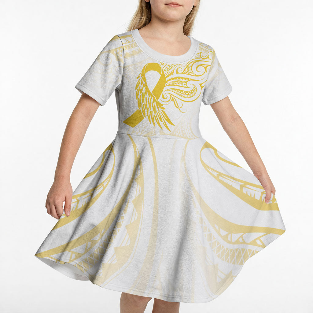 Be Bold Go Gold Polynesian Ribbon Childhood Personalised Kid Short Sleeve Dress