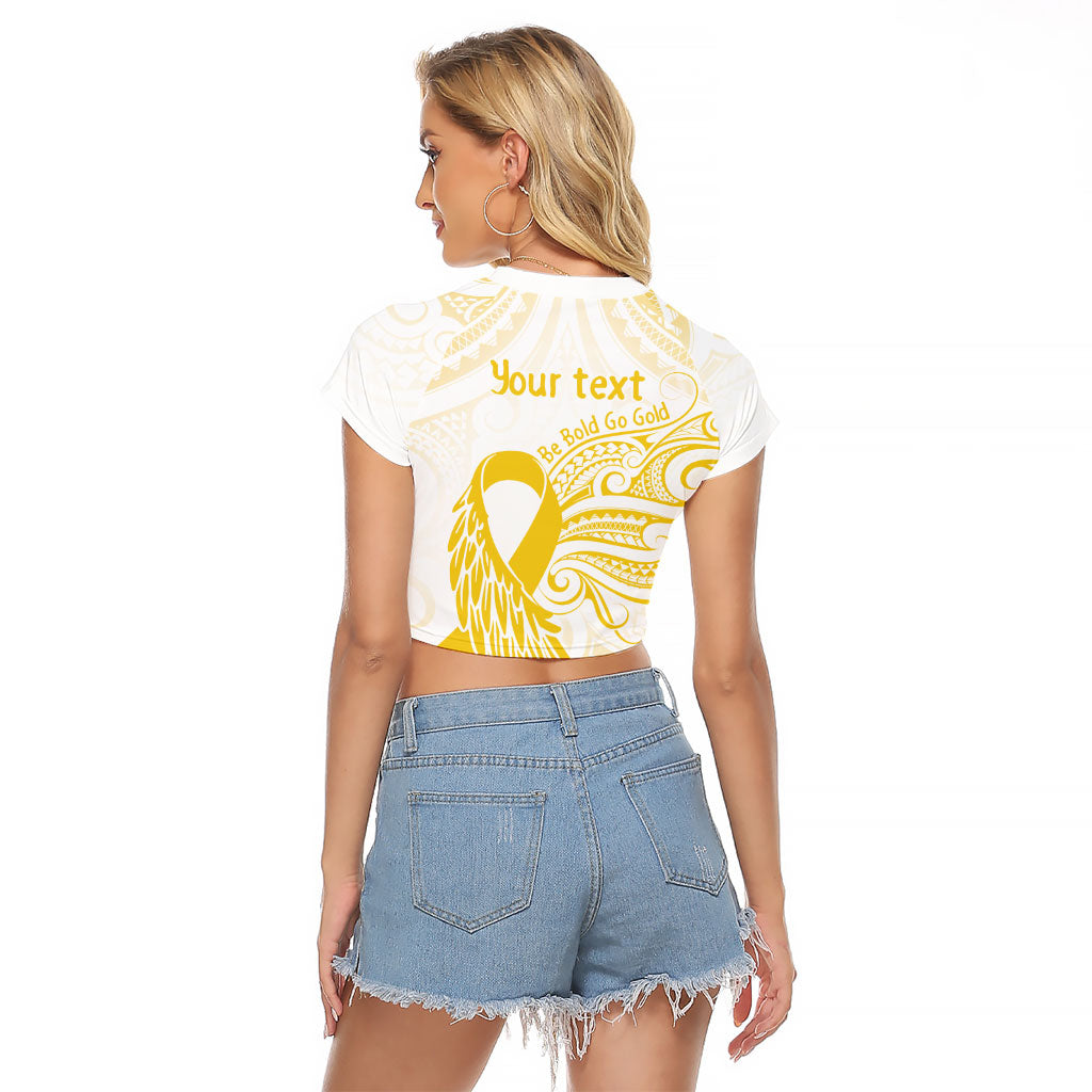 Be Bold Go Gold Polynesian Ribbon Childhood Personalised Raglan Cropped T Shirt