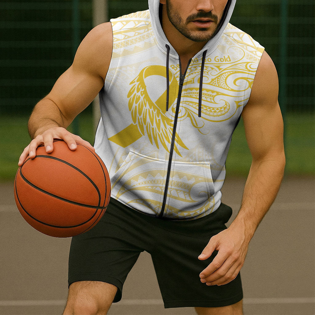 Be Bold Go Gold Polynesian Ribbon Childhood Personalised Sleeveless Zip Hoodie