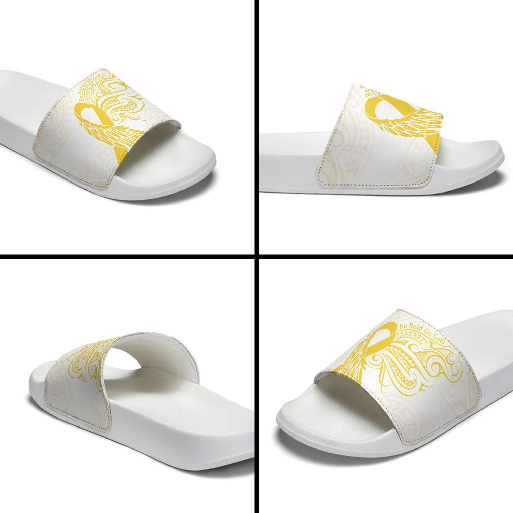 Be Bold Go Gold Polynesian Ribbon Childhood Personalised Slide Sandals