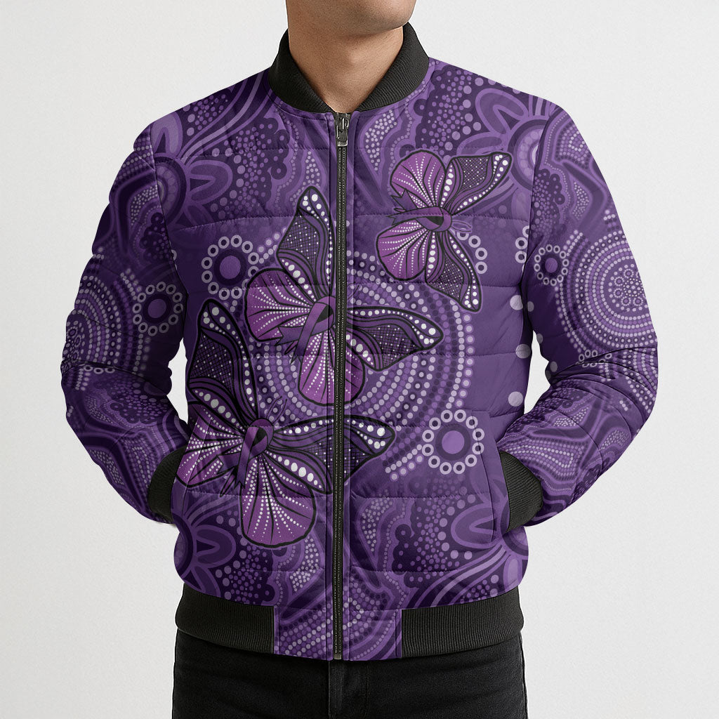 Australia Epilepsy Support Purple Butterfly Strength Bomber Puffer Jacket